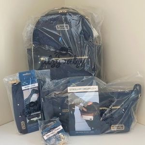 BUNDLE Itzy Ritzy Black Backpack Mini, Stroller Caddy, Wipes Case, Passy Pod